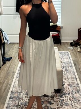Meshki Black Halter Bodice with White A-Line Midi Skirt